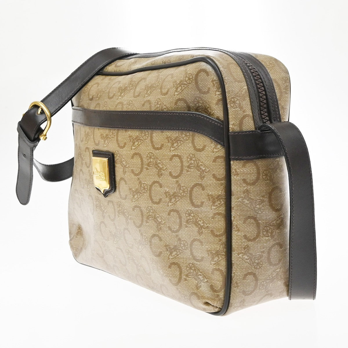 CELINE C Macadam Horse Carriage Shoulder Bag PVC Leather GHW Brown Italy 30KD149