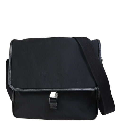 PRADA MILANO Tessuto Messenger Shoulder Bag Nylon Leather Black Silver  20FA558