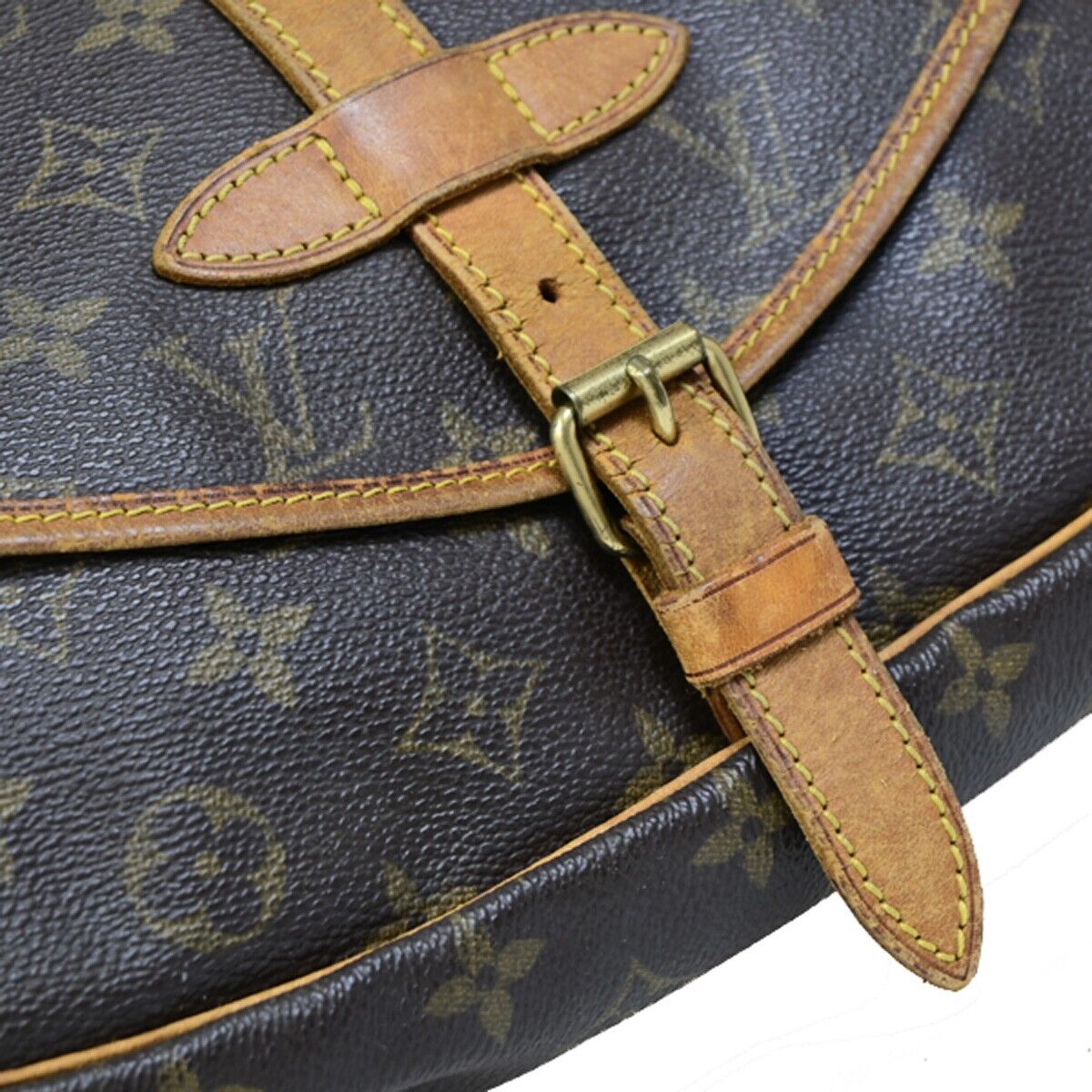 LOUIS VUITTON Logo Saumur 30 Shoulder Bag Monogram Leather Brown M42256 64EB111
