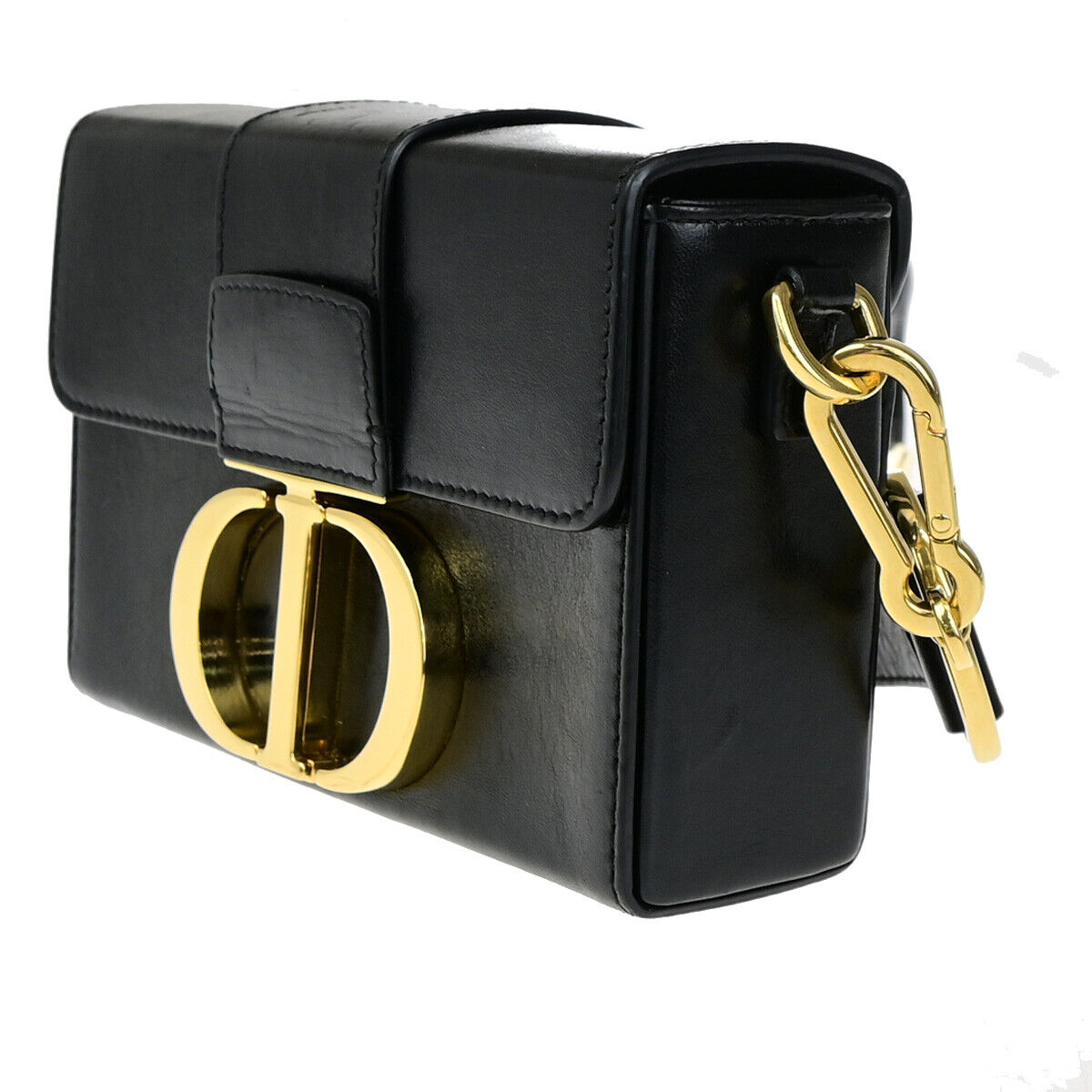 CHRISTIAN DIOR 30 Montaigne Box Shoulder Bag Calfskin Leather Black GHW 645RK712