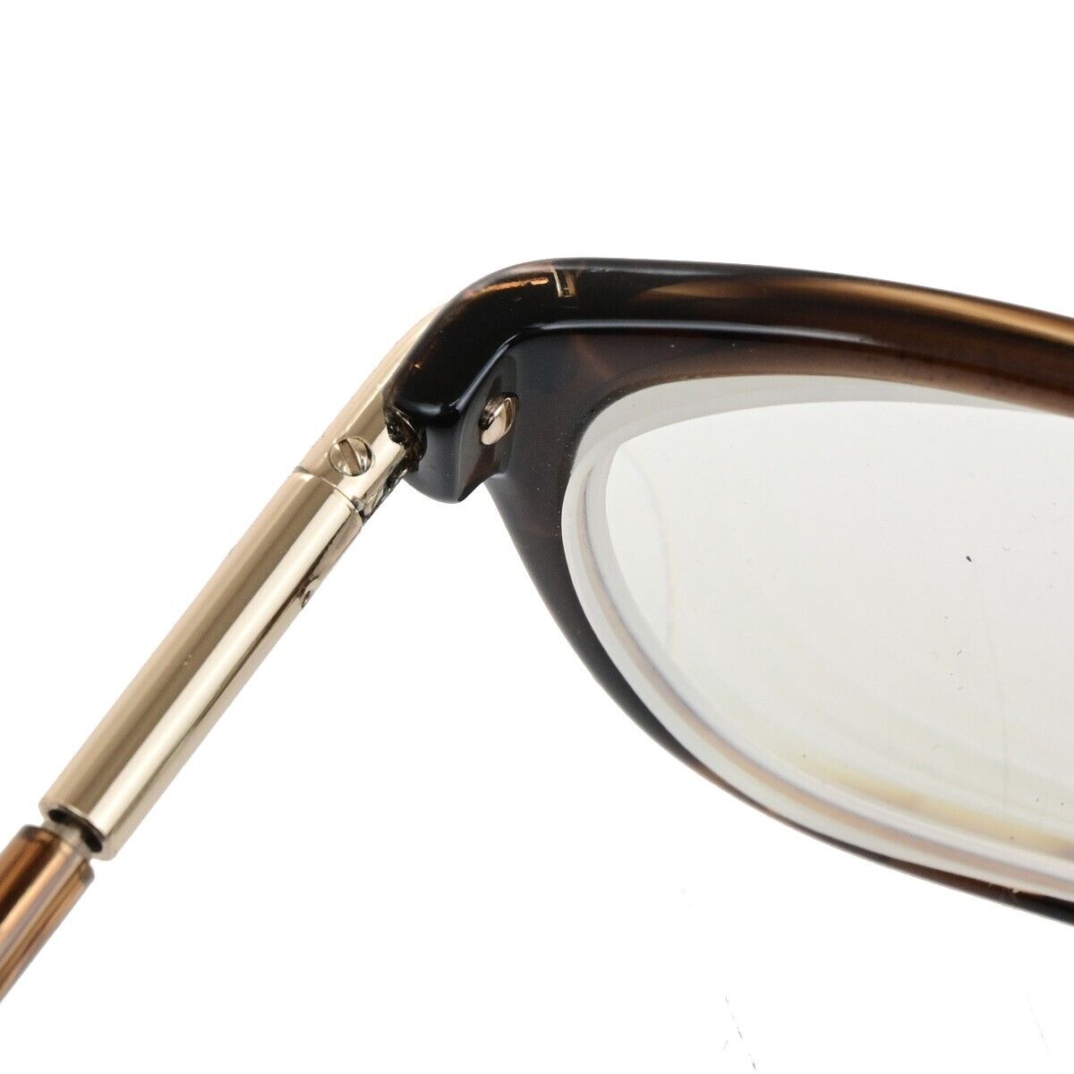 TOM FORD Logo Glasses Frame Eye Wear Plastic Brown Gold Plated Accessory 02KA513
