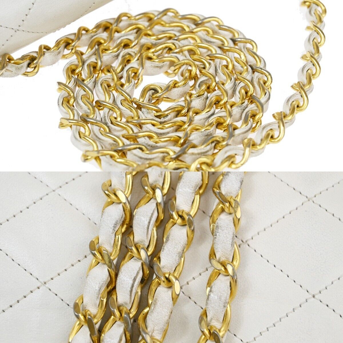 CHANEL CC Logo Matelasse Chain Shoulder Bag Leather White GHW Vintage 650RJ771