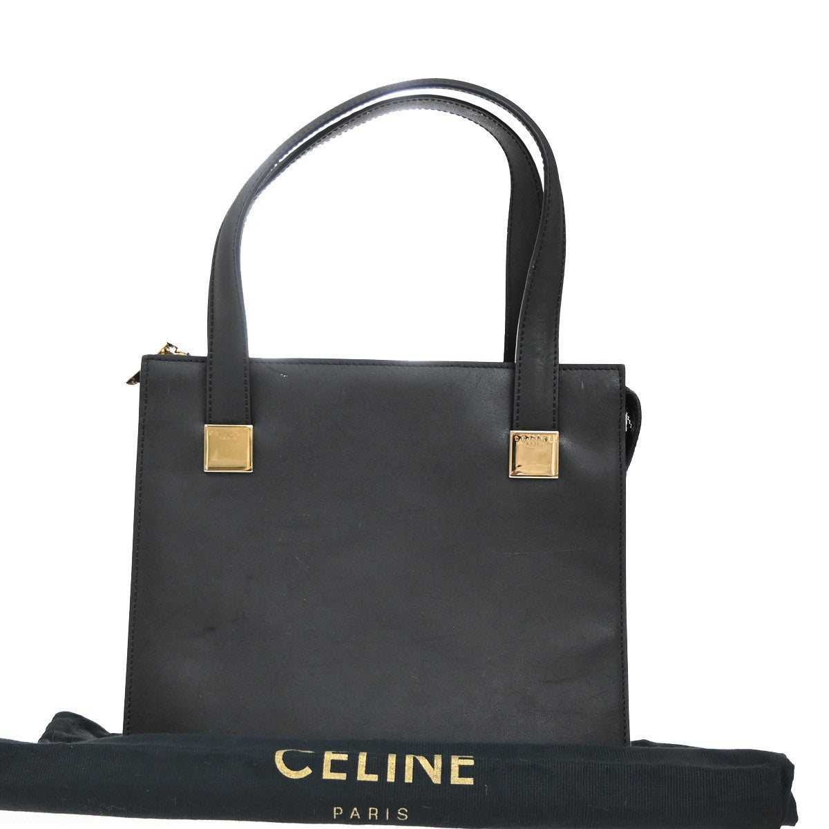 CELINE Logo Square Hand Bag Leather Black GHW Italy 30TA069