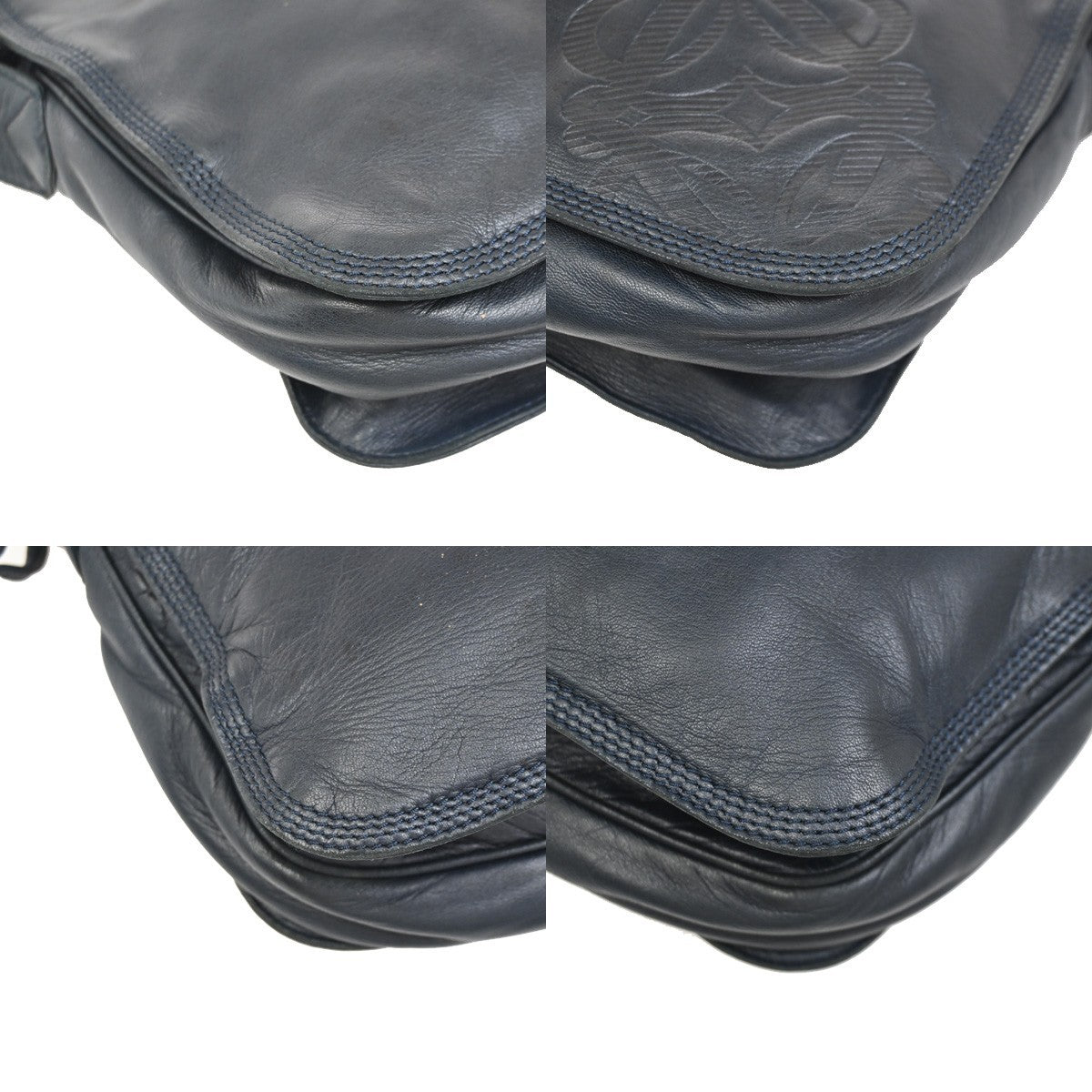 LOEWE LOGO Anagram Drawstring Shoulder Bag Nappa Leather Blue GHW Spain 83ZA266
