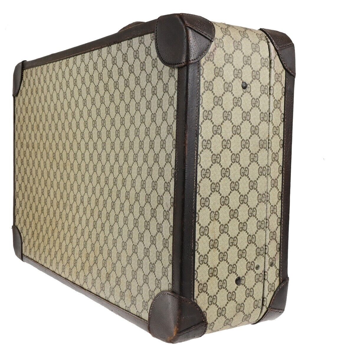 GUCCI Logo GG Pattern Suitcase Hand Bag Supreme Leather Brown Italy 03FB256