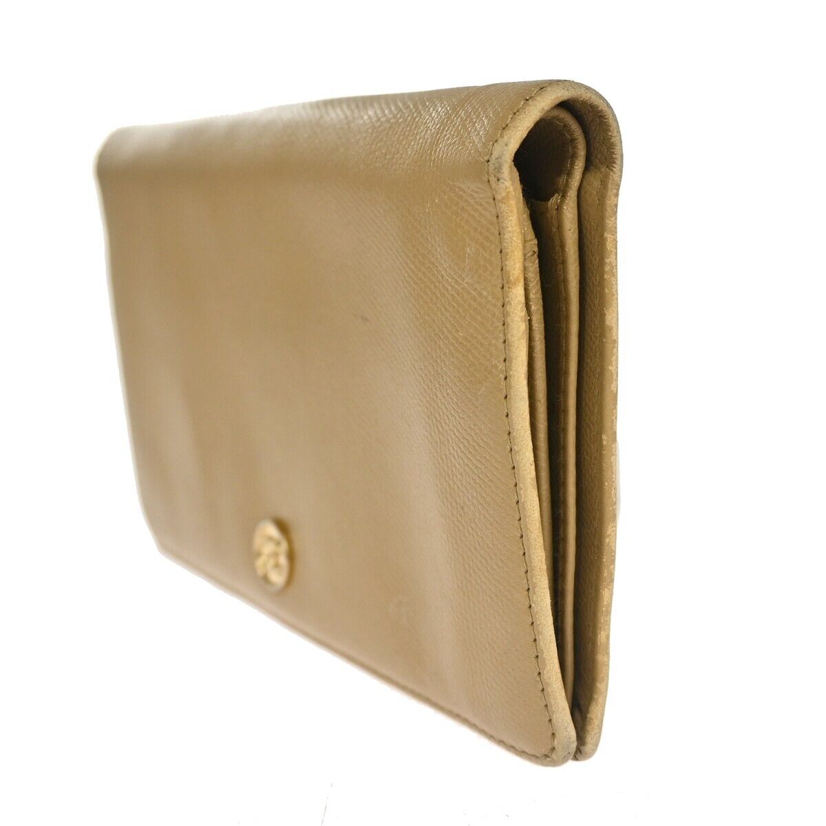 CHANEL CC Logo Long Bifold Wallet Purse Leather Beige Gold-Plated Italy 60GA245