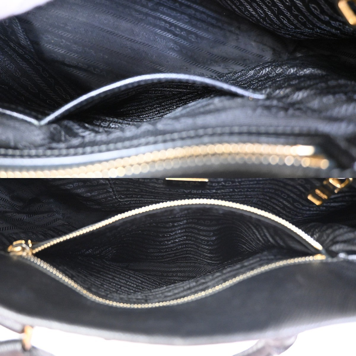 PRADA Logo Saffiano 2Way Shoulder Hand Bag Leather Black Nero GHW Italy 18KC948