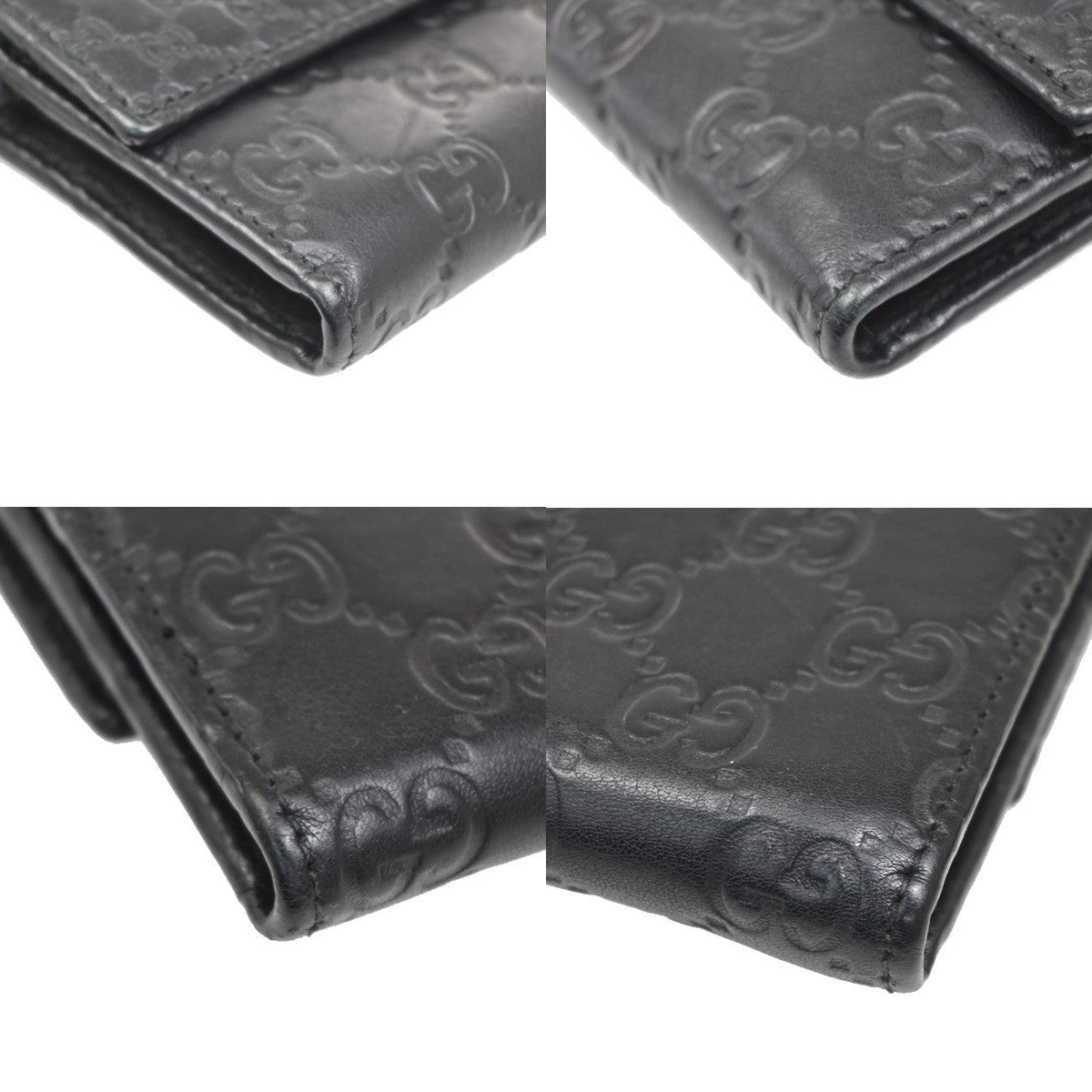 GUCCI Logo Micro Guccissima GG Pattern Long Wallet Leather Black GHW 32KC169