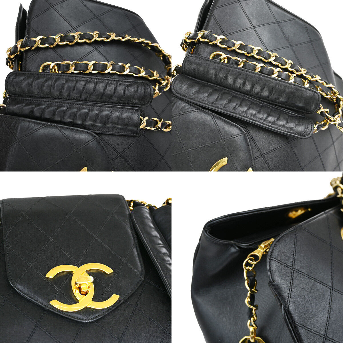 CHANEL CC Logo Bicolore Chain Shoulder Bag Leather Black GHW Italy 767RJ726