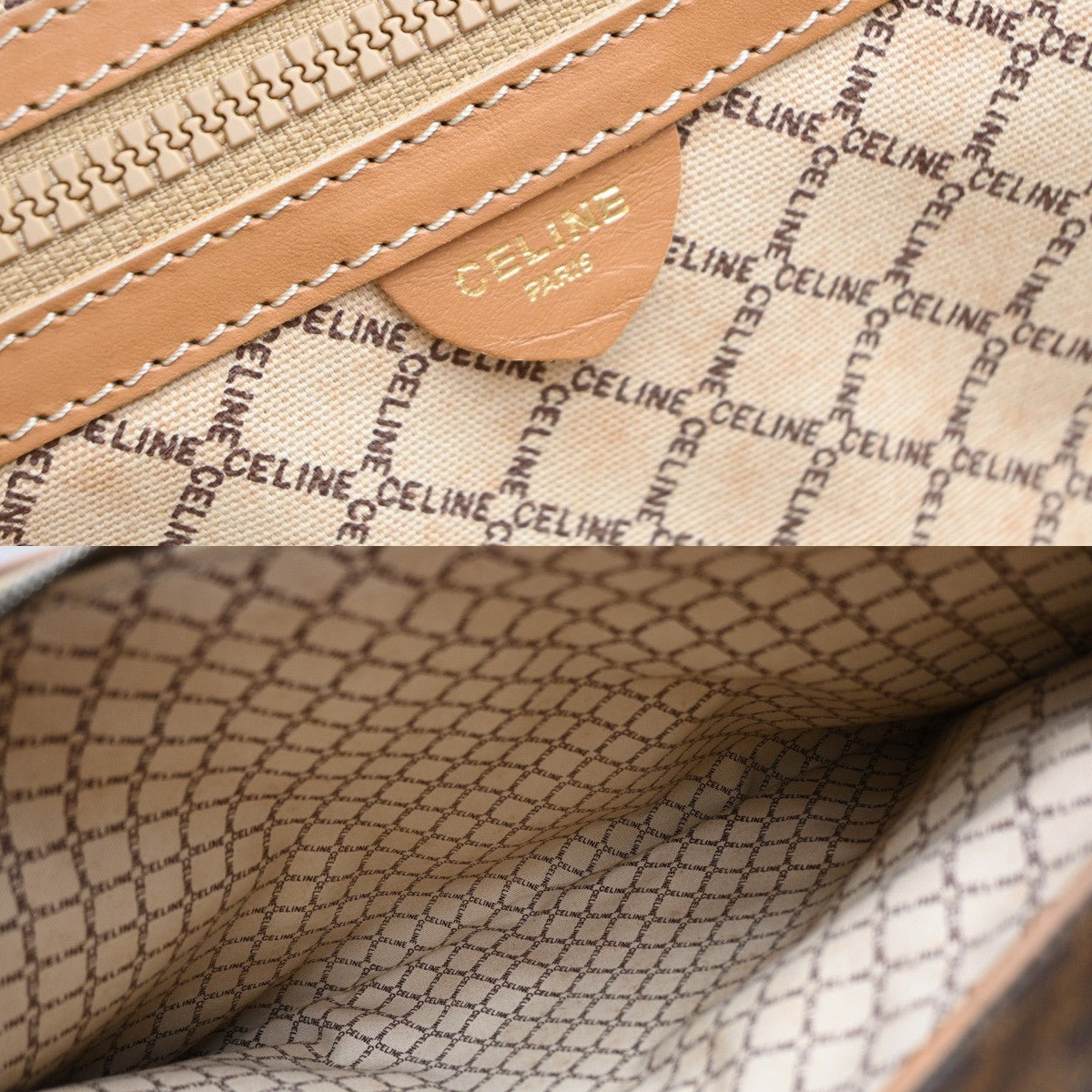 CELINE Logo Macadam Pattern Travel Hand Bag PVC Leather Brown GHW Italy 64KP375