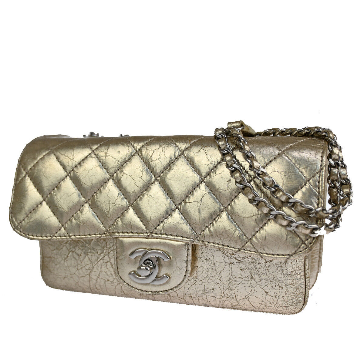 CHNAEL CC Matelasse Chain Shoulder Bag Crinkled Leather Accordion GHW 629RJ582