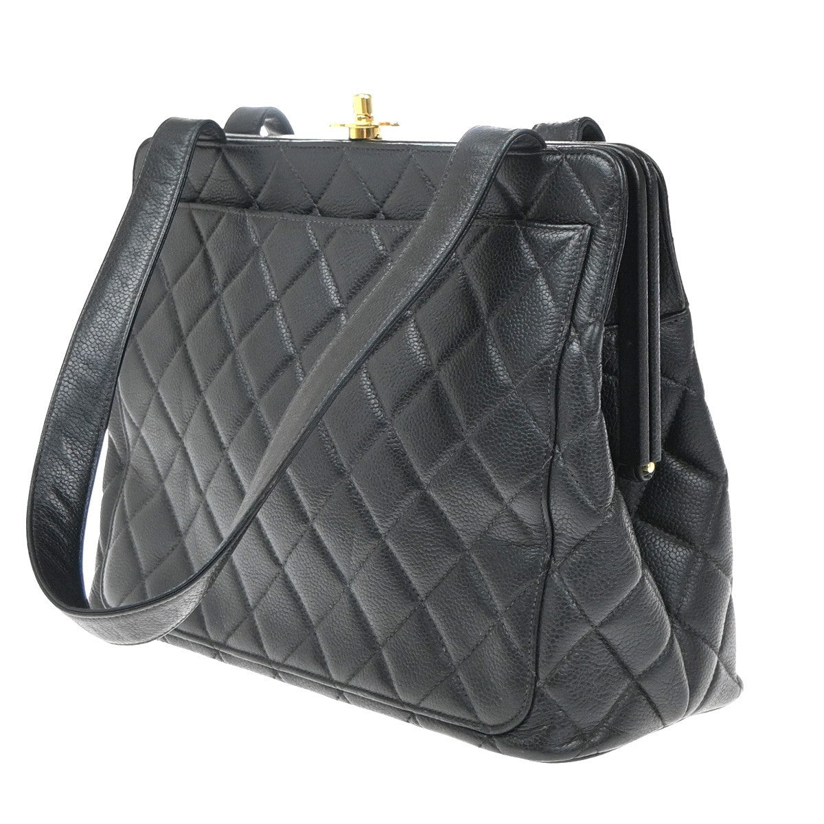 CHANEL Matelasse Hand Bag Grained Calfskin Leather Black Vintage 678RP050