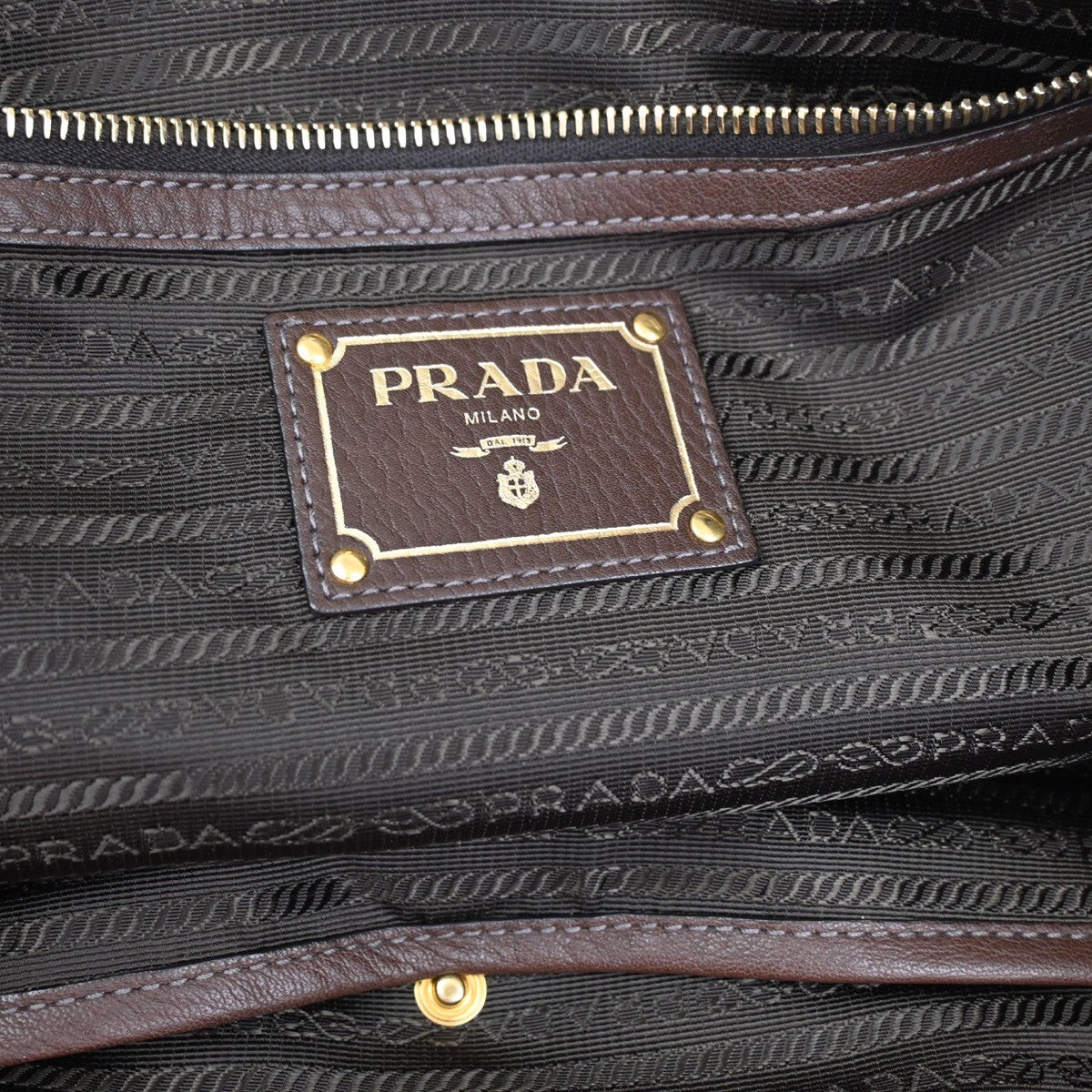 PRADA Logo 2Way Shoulder Tote Hand Bag Leather Brown Gold Italy 53RF343