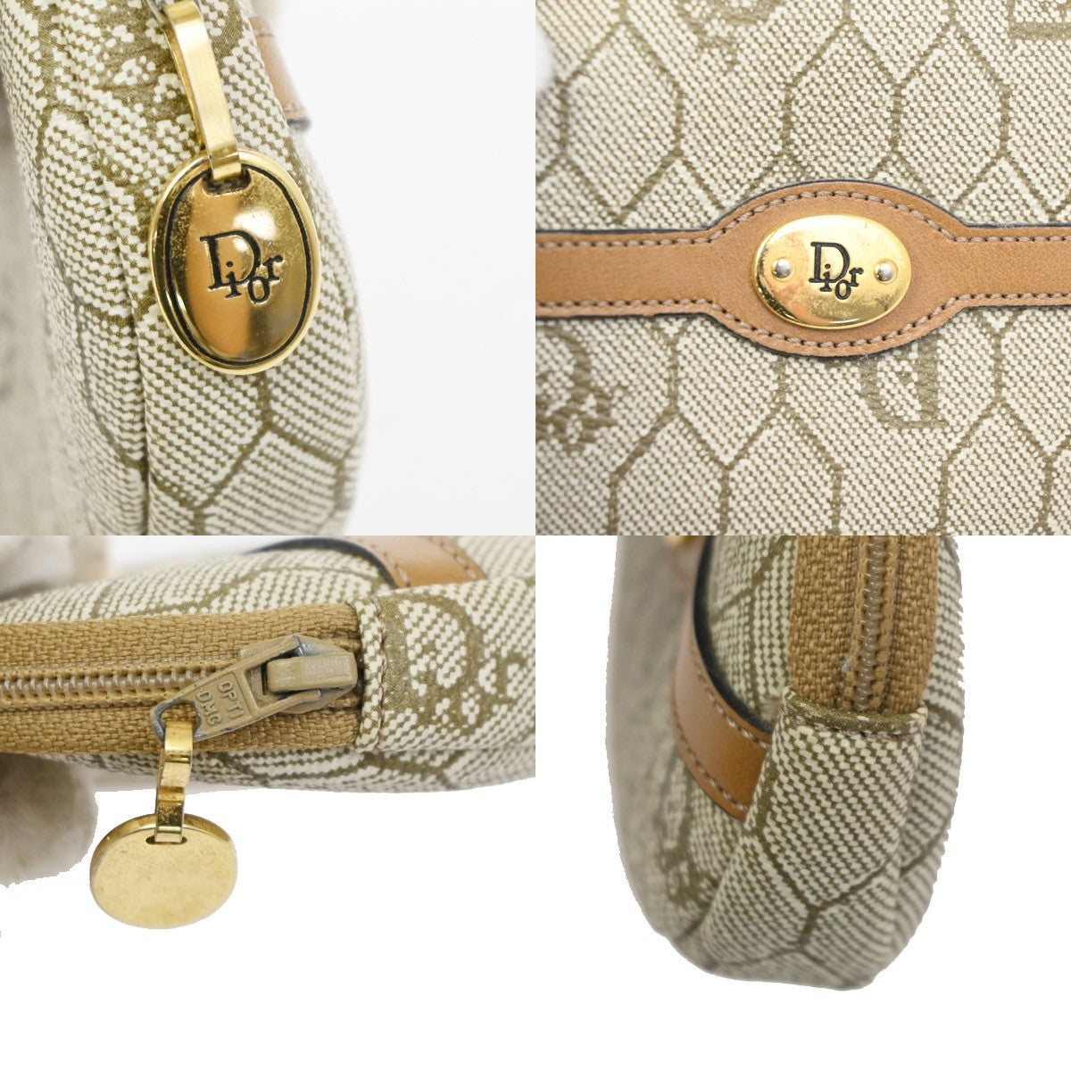 CHRISTIAN DIOR Logo Honeycomb Coin Wallet PVC Leather Beige 03TA565