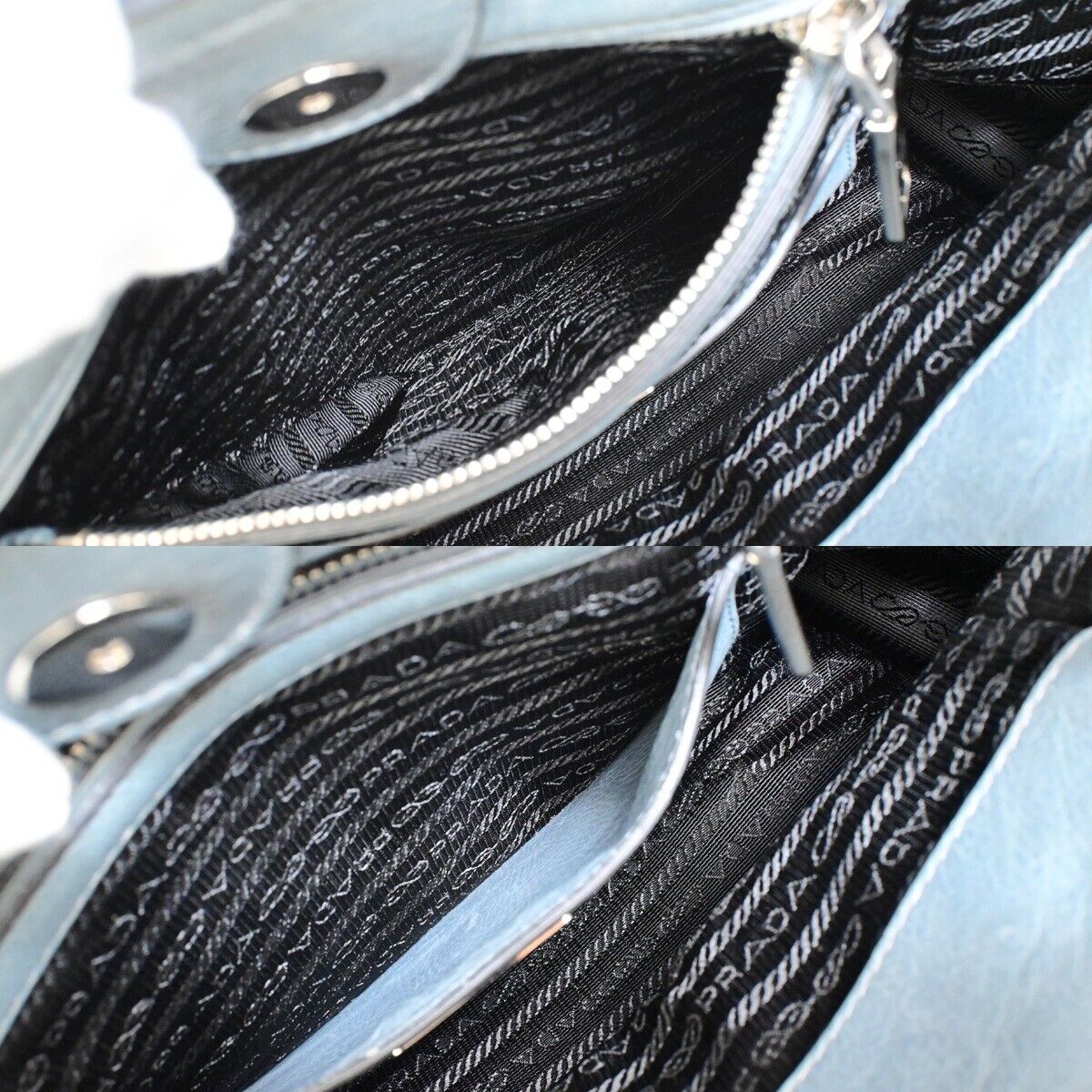 PRADA MILANO Logo 2Way Shoulder Hand Bag Leather Blue Silver Italy 88HC034