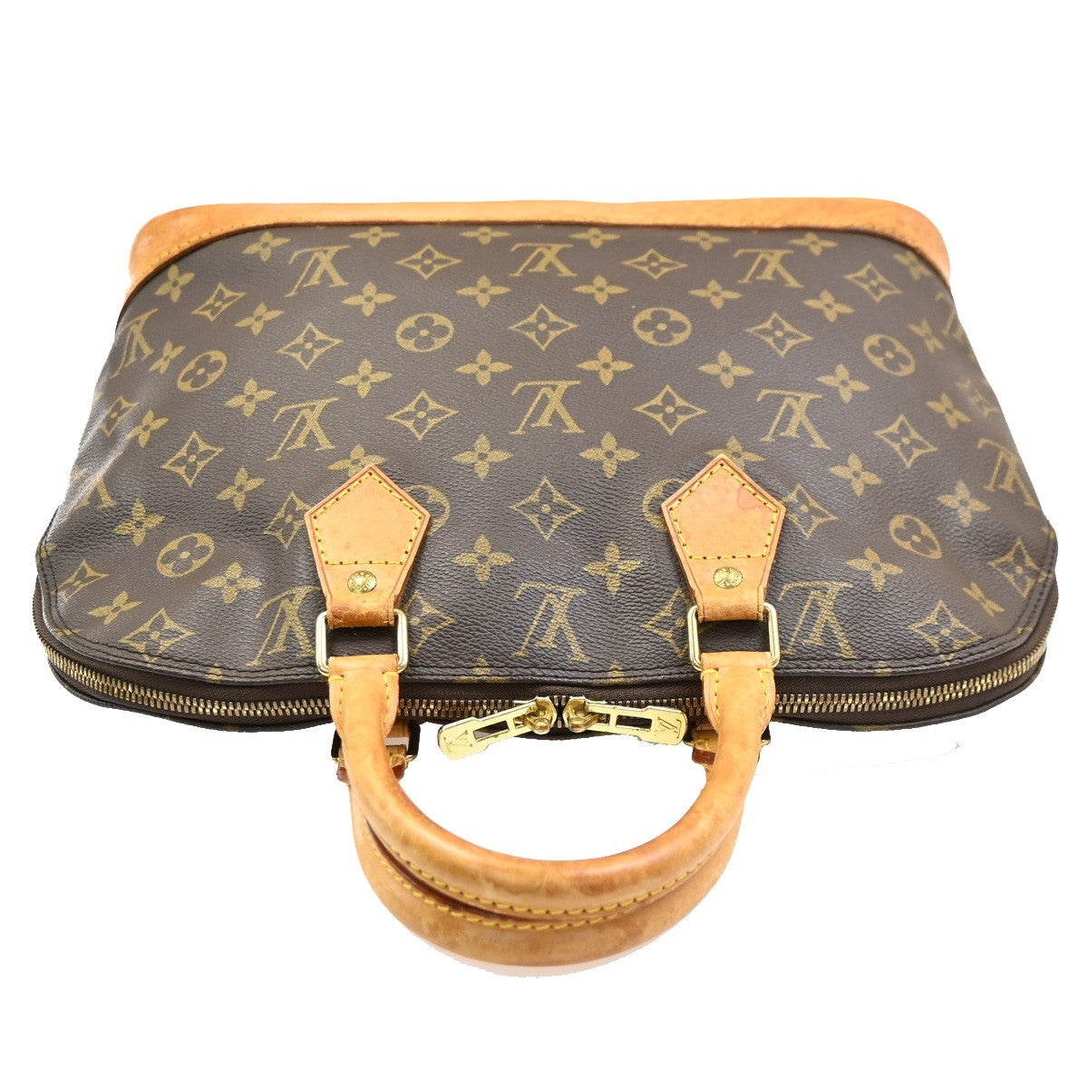 LOUIS VUITTON LV Logo Alma Hand Bag Monogram Leather Brown France M51130 85PA106