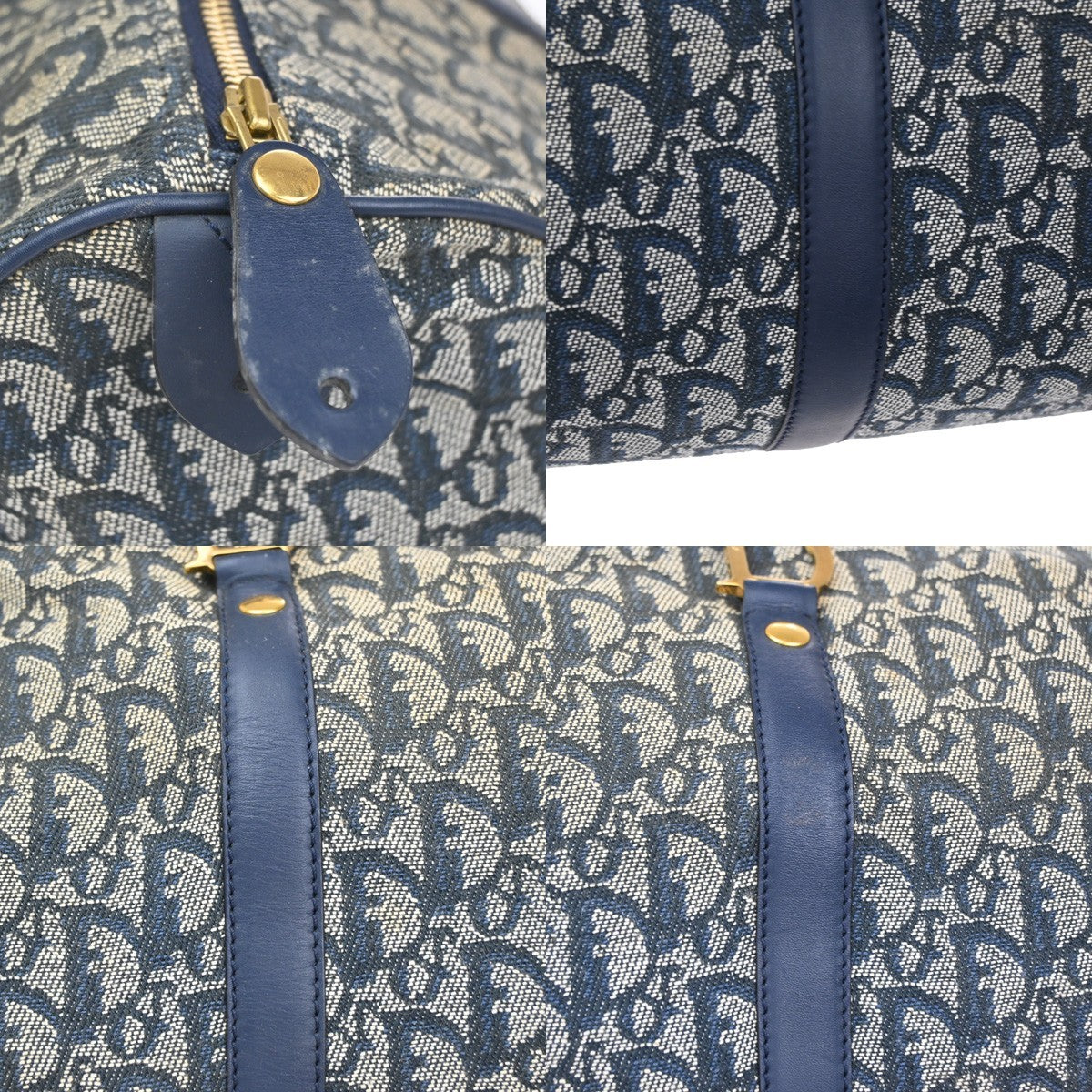 CHRISTIAN DIOR Logo Trotter Boston Hand Bag Canvas Leather Blue Italy 11CA874