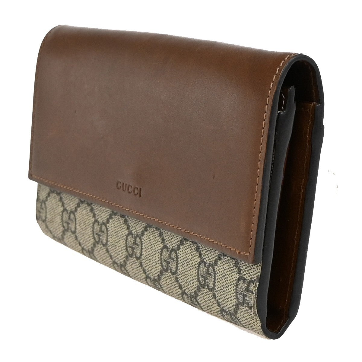 GUCCI Logo GG Pattern Long Bifold Wallet Supreme Leather Brown 62EE139