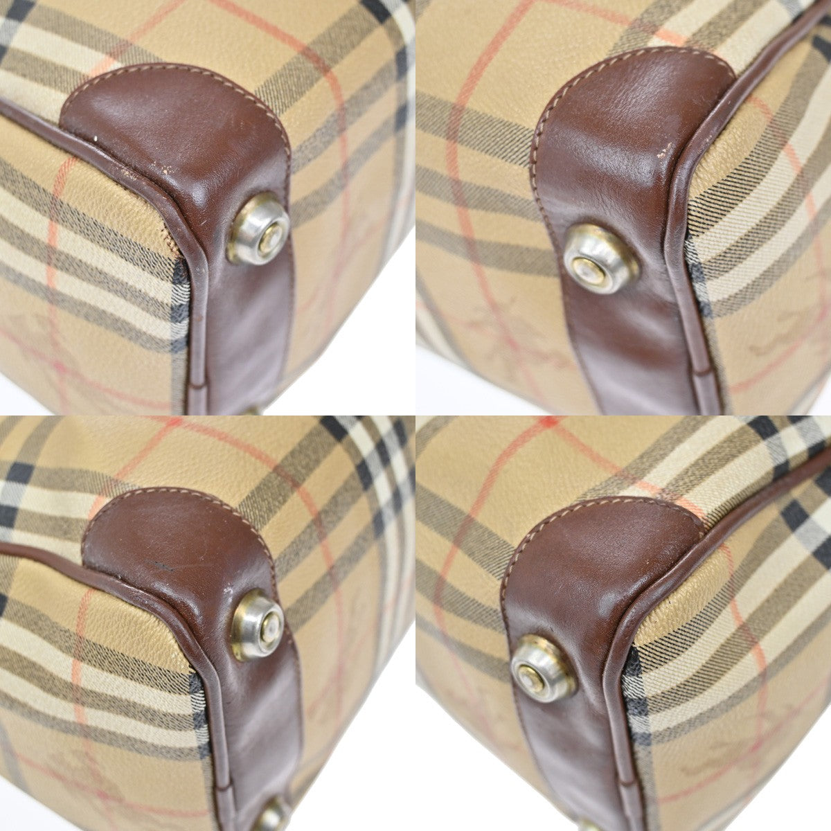 Burberrys Logo Hand Bag Nova Check PVC Leather Brown GHW 02YH772