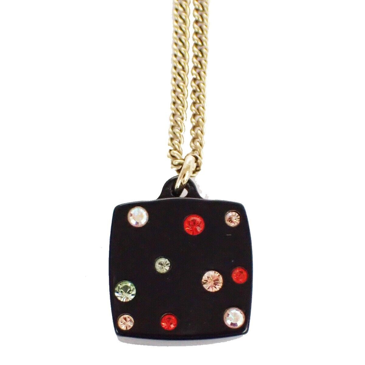 CHANEL CC Logo Chain Necklace Square Pendant Plastic Gold BK Accessory 30KA151