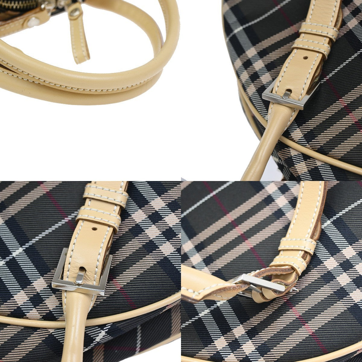 BURBERRY BLUE LABEL Nova Check Tote Bag Heart Charm Canvas Leather Brown 63KC467