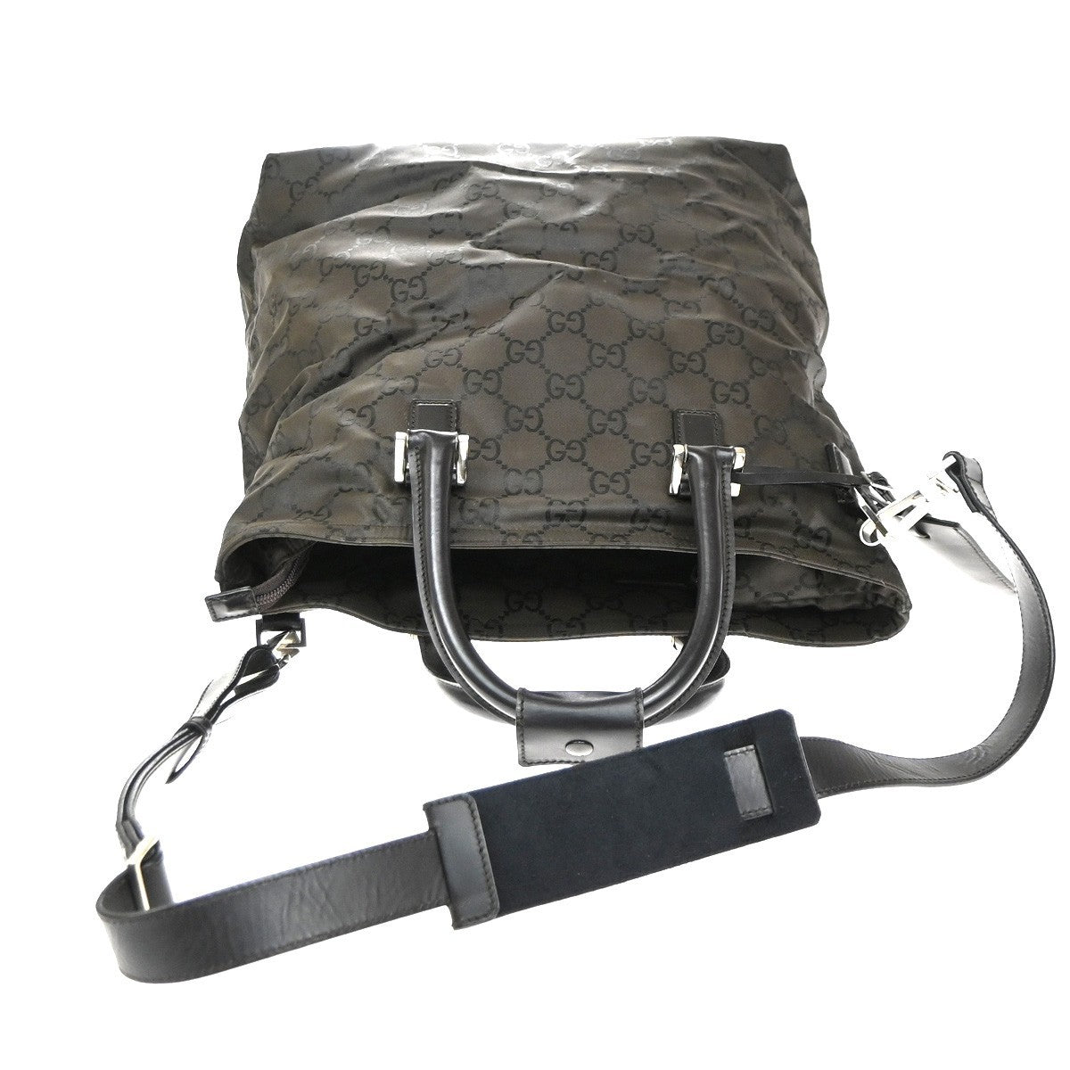 GUCCI Logo GG Pattern 2Way Hand Bag Nylon Leather Brown SHW Italy 02YJ172