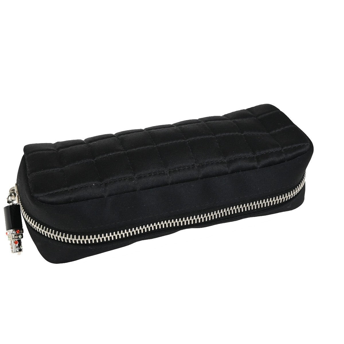 CHANEL CC Choco Bar Lipstick Charm Pouch Nylon Black Silver Italy 62RL202