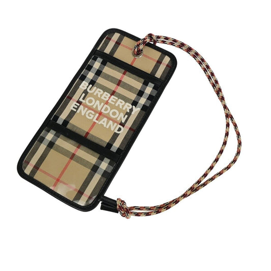 BURBERRY Logo Check Card Case Holder Canvas Leather Brown Black Italy 67EB823