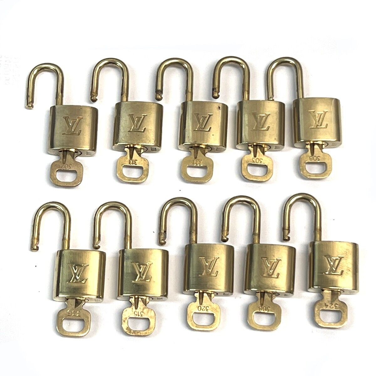 LOUIS VUITTON LV 10 SET PADLOCK KEY BAG CHARM CADENA GOLD PLATED FRANCE 64SH245