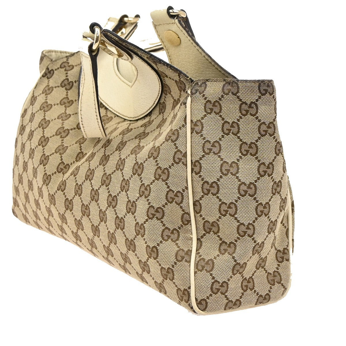 GUCCI GG Pattern Charmy Handbag Canvas Leather Beige GHW Italy 86DA225