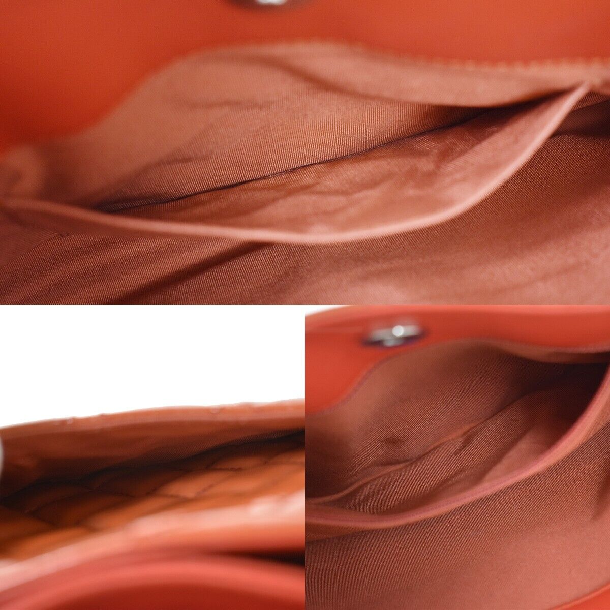 CHANEL CC Matelasse Chain Shoulder Bag Patent Leather Orange SHW 660RJ198