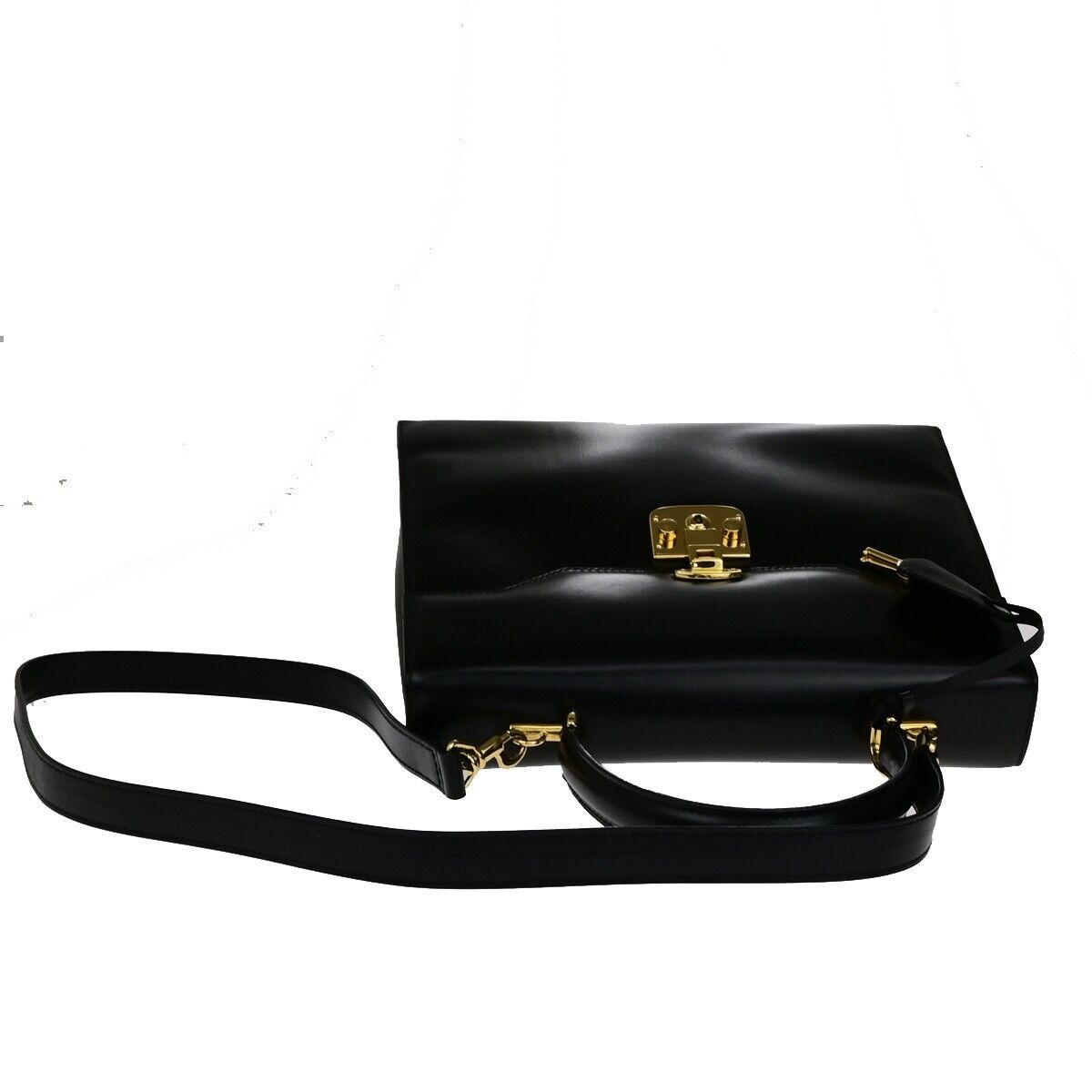 GUCCI Logo Lady Lock 2Way Shoulder Hand Bag Leather Black GHW Italy 70RK764