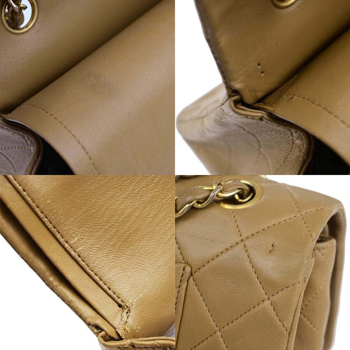 CHANEL CC Matelasse 25 Double Flap Chain Shoulder Bag Leather Beige GHW 332RK663