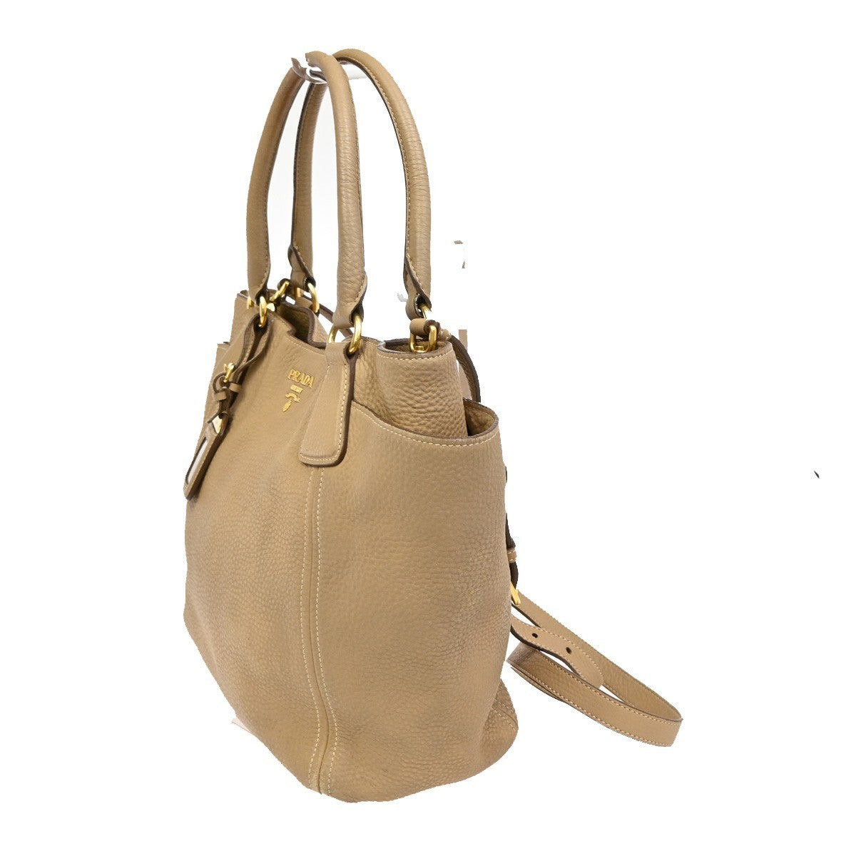PRADA Logo 2Way Shoulder Hand Bag Vitello Phenix Leather Beige Italy 70KB268