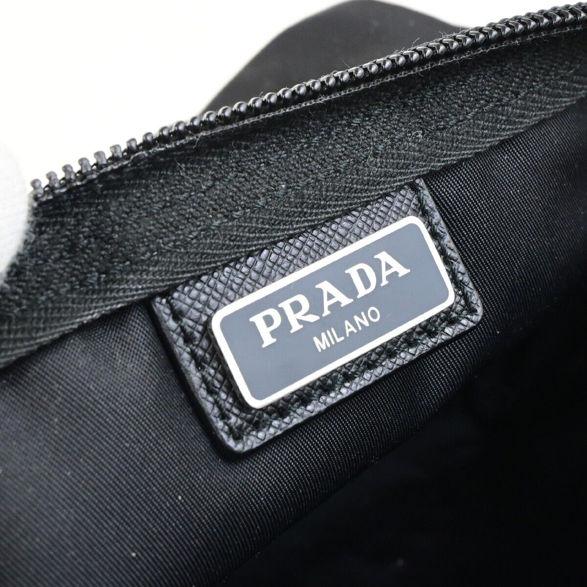 PRADA Logo Tessuto Cosmetic Pouch Nylon Leather Black Silver 32KA464