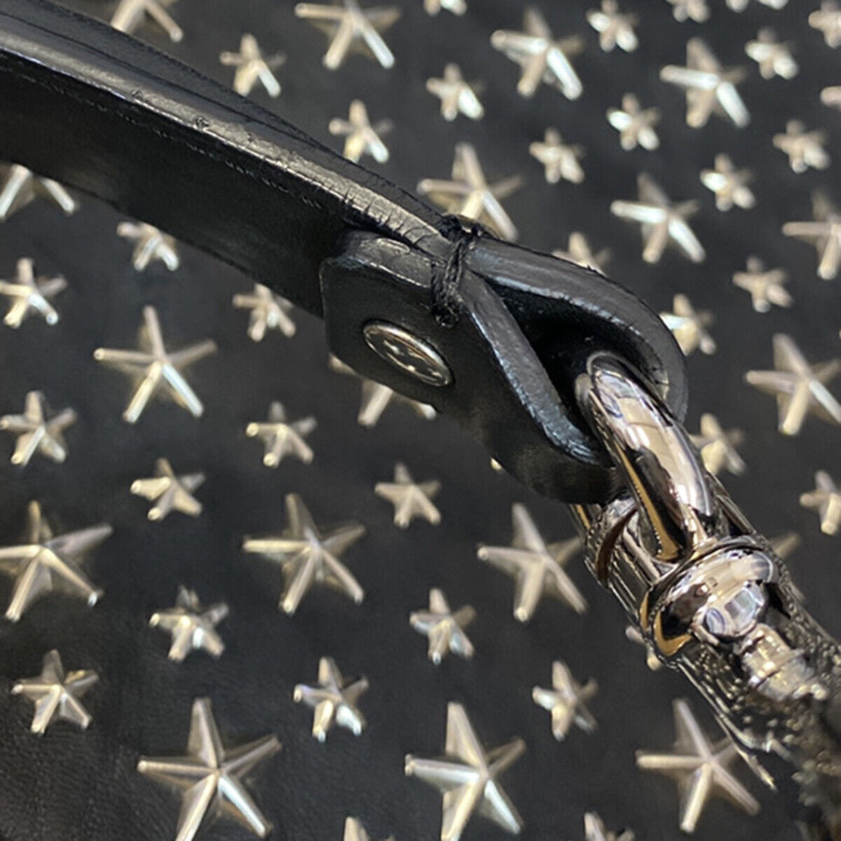JIMMY CHOO Logo Sky Shoulder Hand Bag Star Studs Leather Black SHW Italy 31YG578