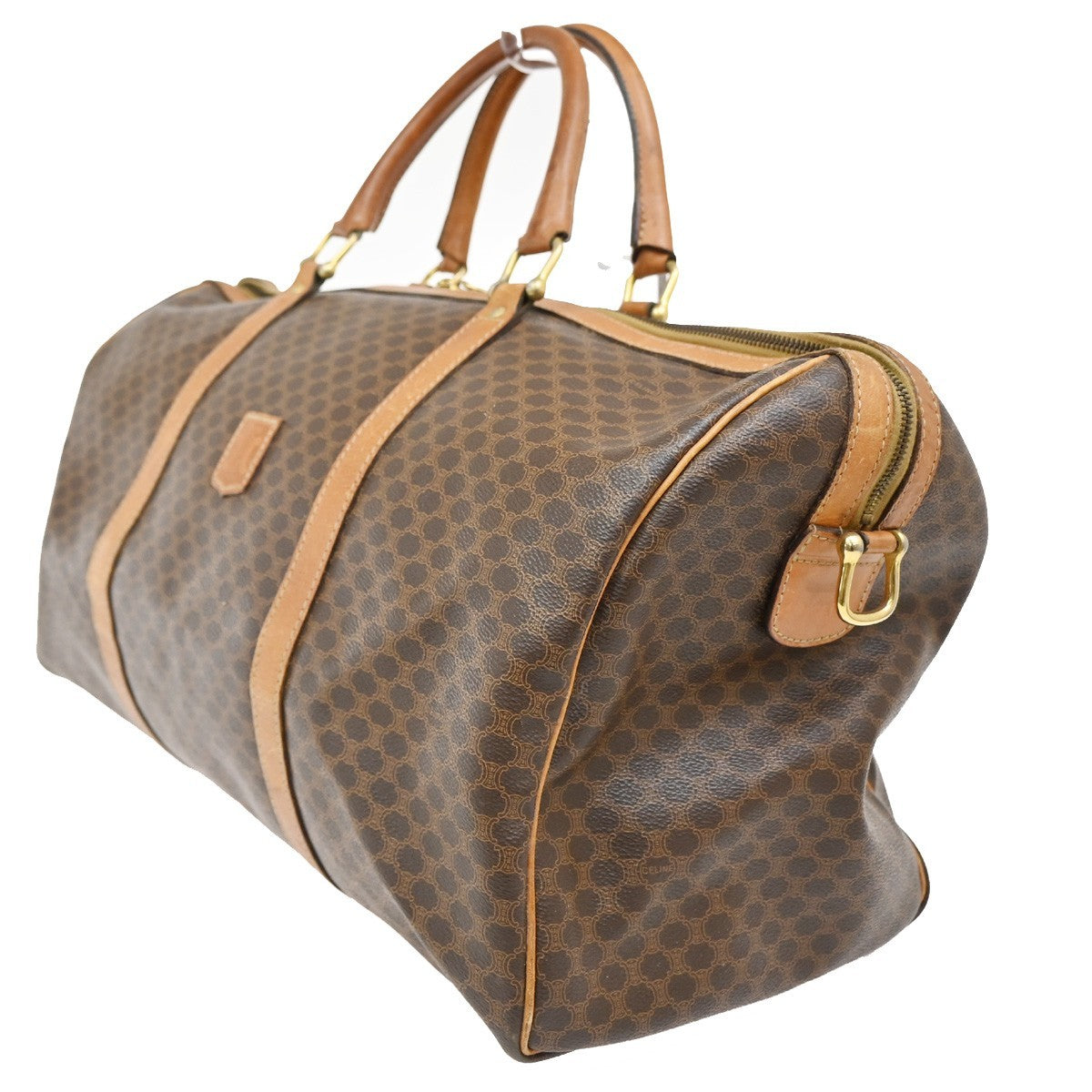CELINE Logo Macadam Pattern Travel Hand Boston Bag PVC Leather Brown 32TA092
