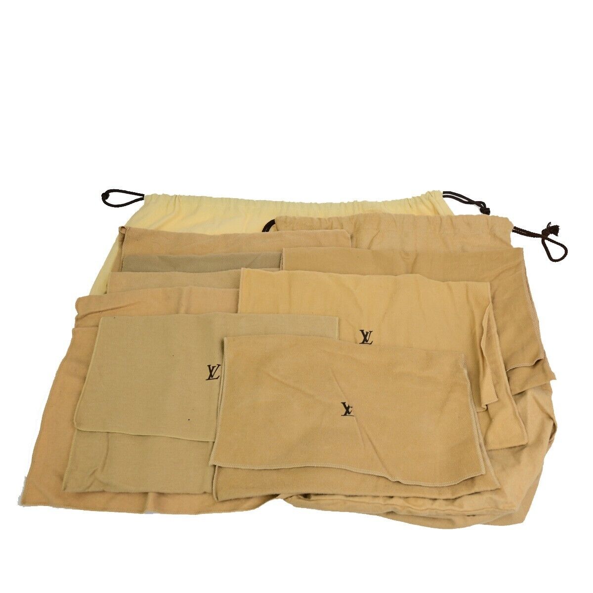LOUIS VUITTON Logo 10 Set Dust Bag Drawstring Canvas Cotton Beige Brown 08FB355