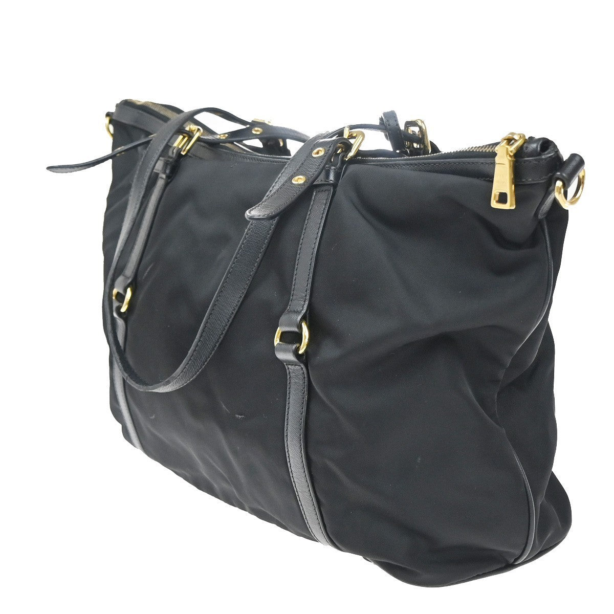 PRADA Logo Tessuto Saffiano Shoulder Bag Nylon Leather Black GHW 76KP488