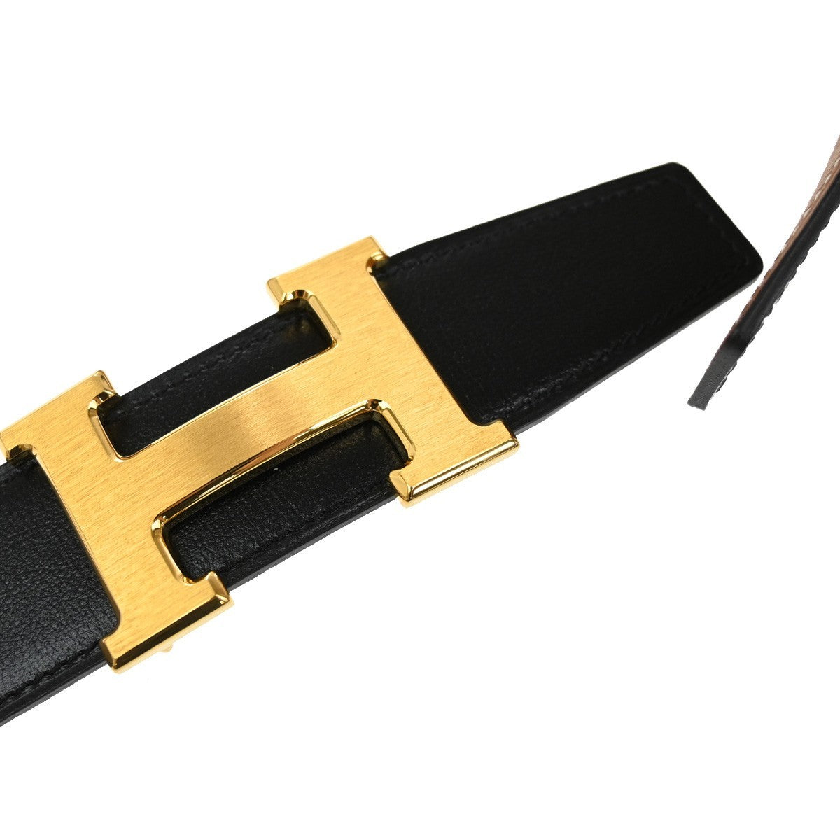 HERMES H Logo Constance Reversible Buckle Belt 80# Leather Black Brown 78RL421