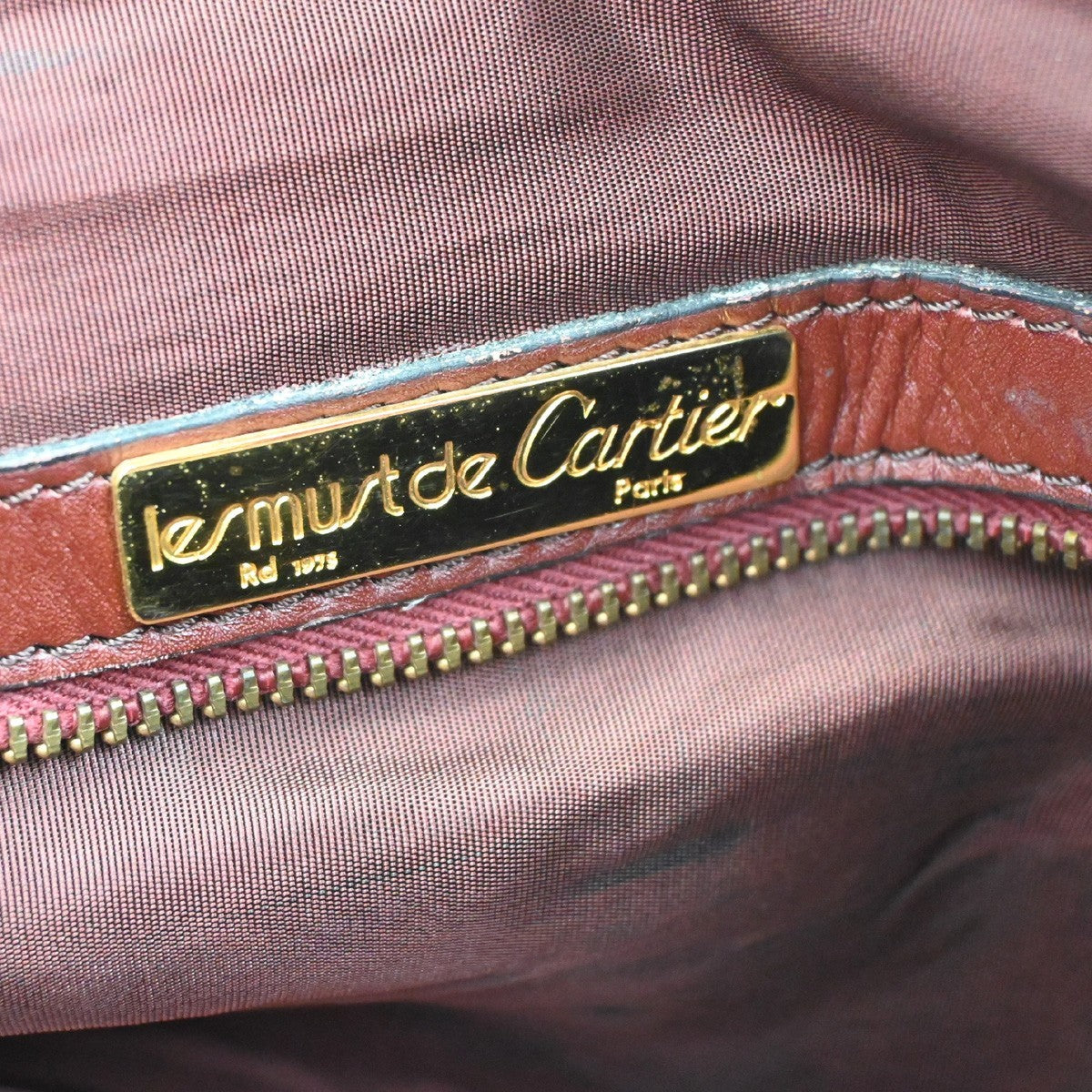 CARTIER Logo Boston Hand Bag Suede Leather Red Burgundy GHW 02CB004