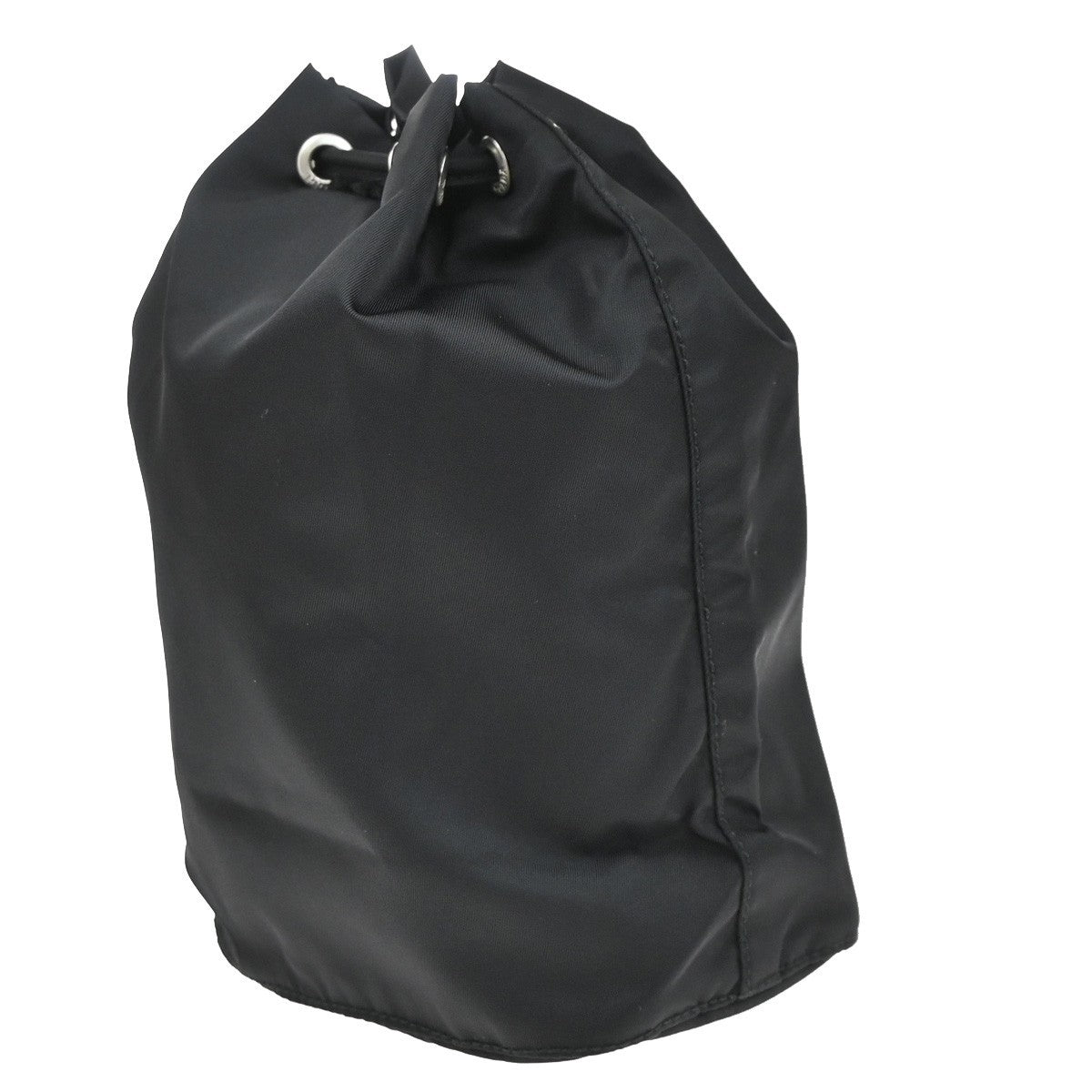 PRADA Logo Tessuto Drawstring Pouch Nylon Leather Black SHW Italy 61KA950