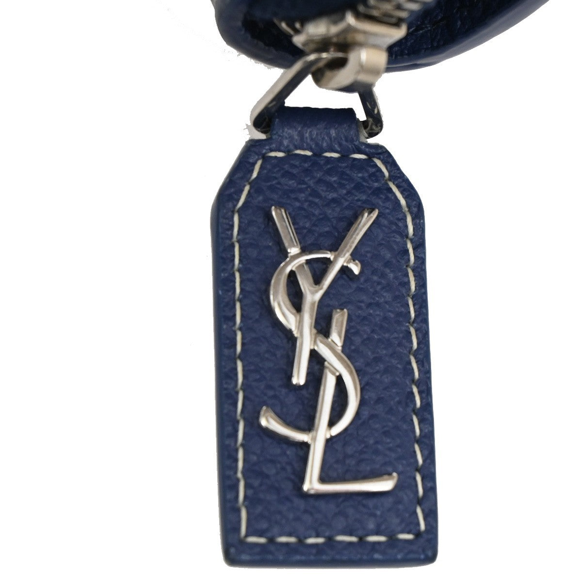 YVES SAINT LAURENT Zipper Around Compact Wallet  Leather Blue 65KB728