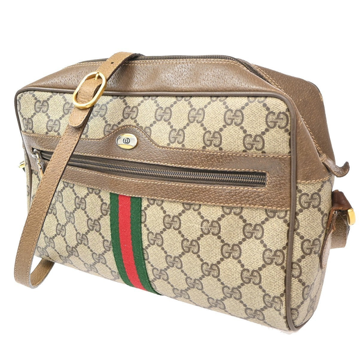 GUCCI GG Pattern Sherry Crossbody Shoulder Bag PVC Leather Brown 32CA618