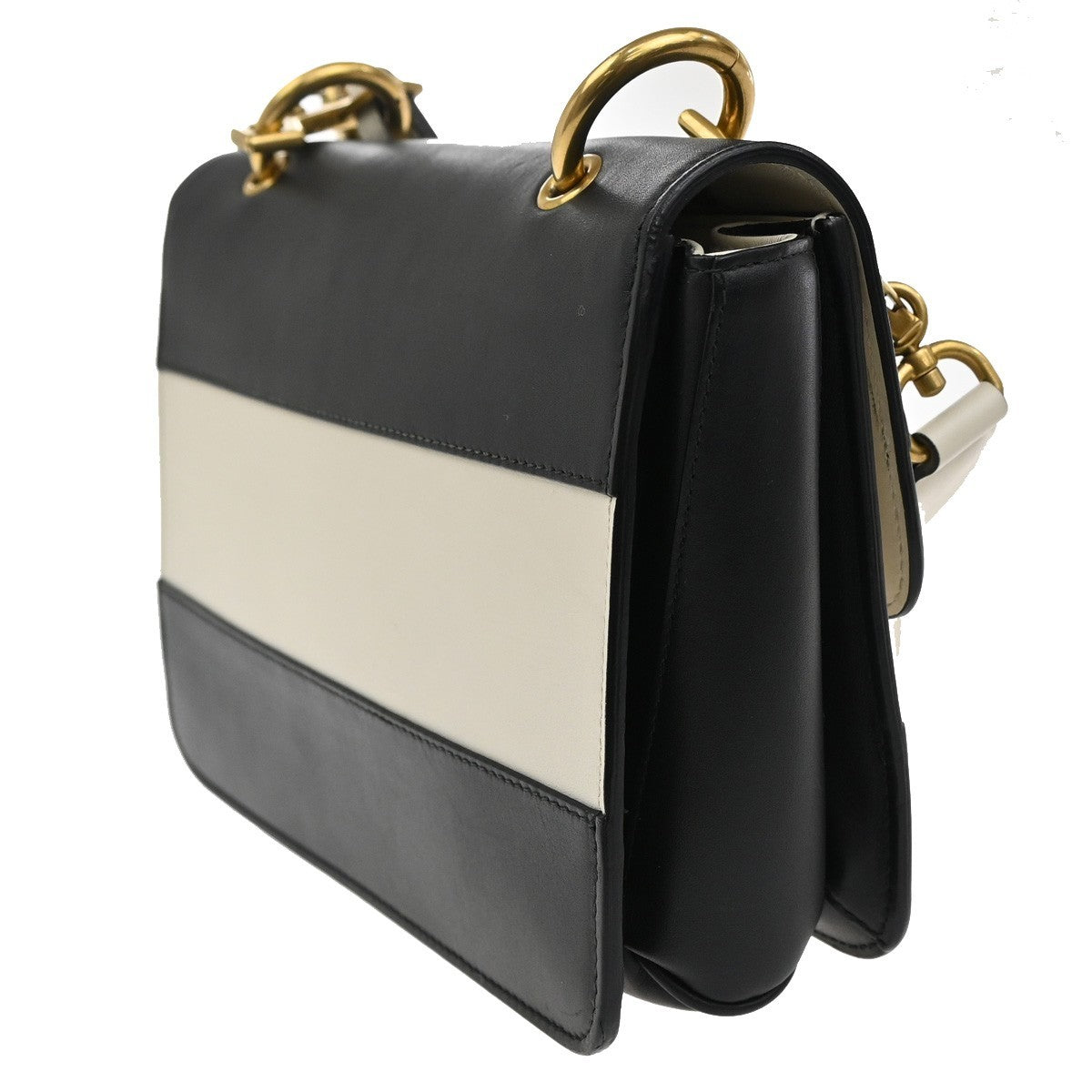 GUCCI Bee Queen Margaret Logo Shoulder Bag Leather Black White GHW Italy 20RL719