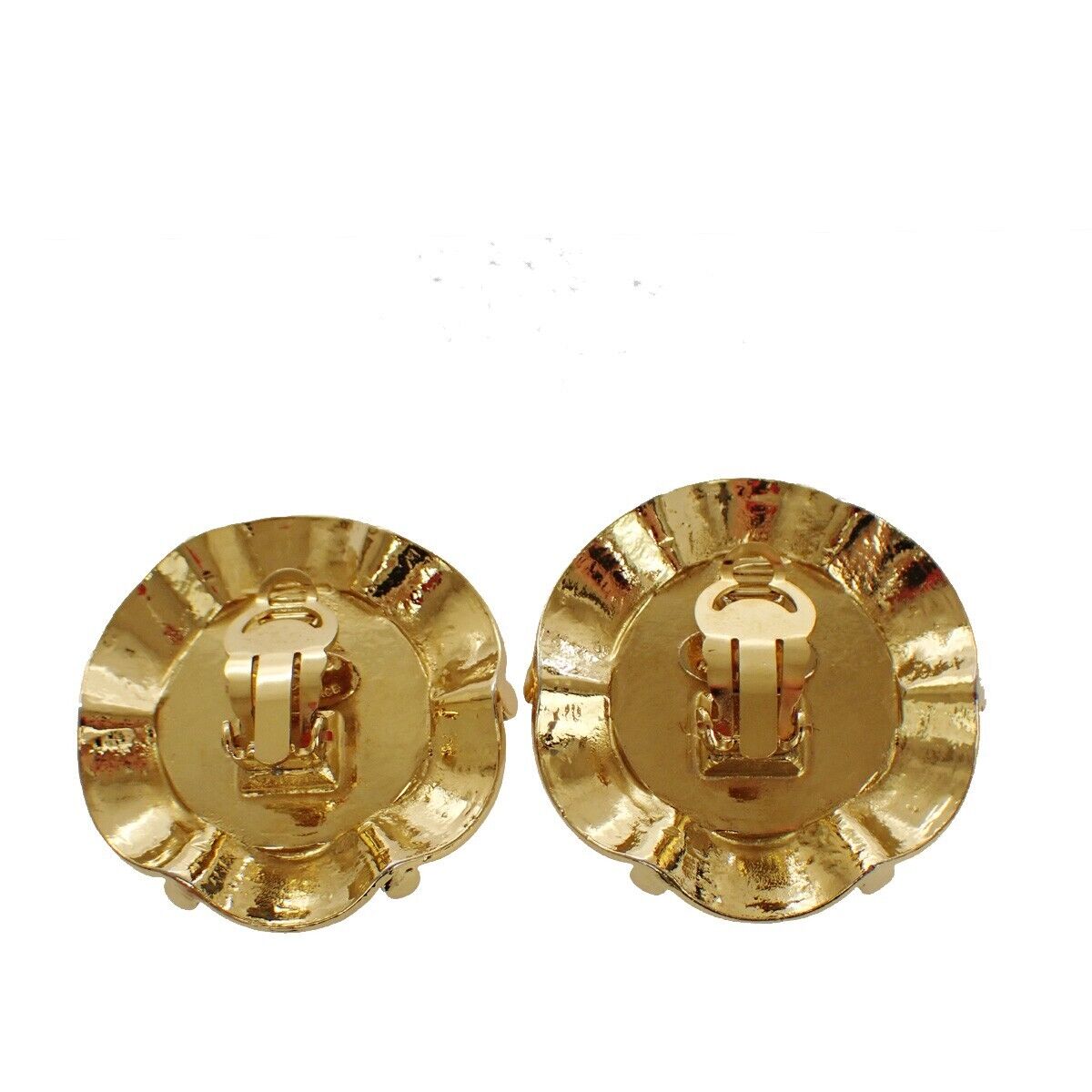 CHANEL CC Logo Round Button Earrings 25 Clip-On Imitation Pearl Gold 31GA593