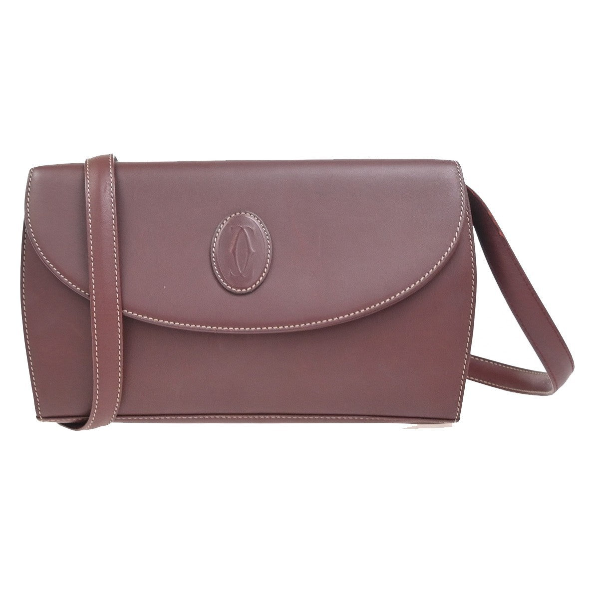 MUST DE CARTIER 2C Logo Crossbody Shoulder Bag Leather Red GHW Spain 63ZA358