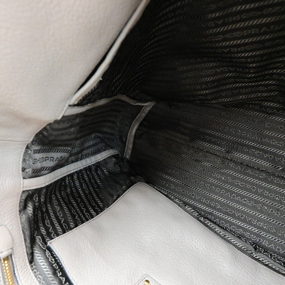 PRADA MILNO Logo 2Way Shoulder Hand Bag Vitello Phenix Leather Gray GHW 83ED876