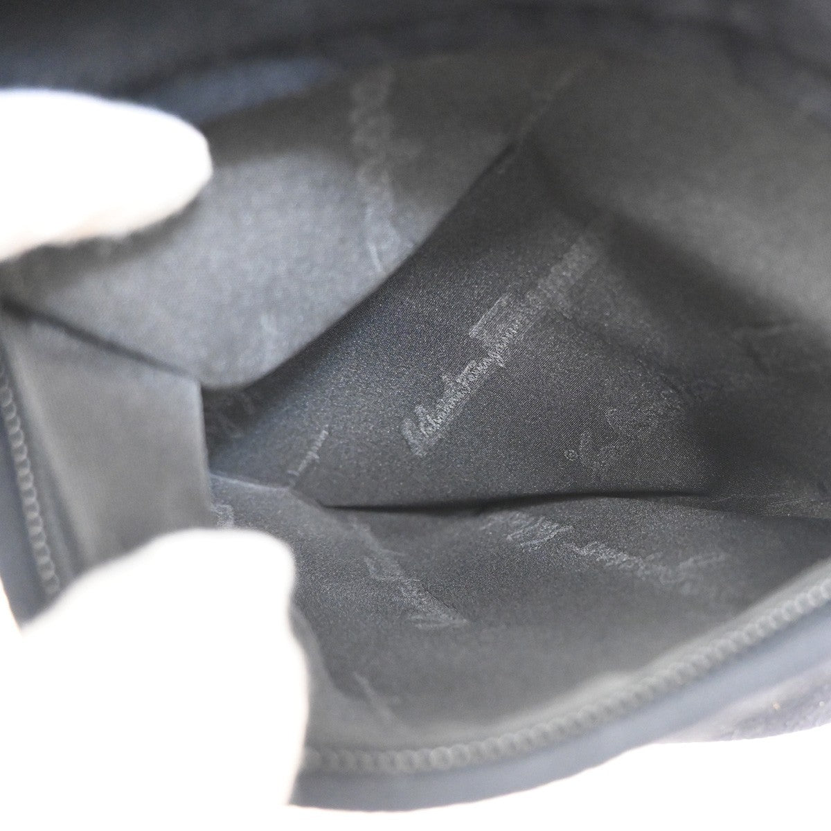SALVATORE FERRAGAMO Reversible Hand Tote Bag Suede Nylon Black SHW Italy 68ZA345