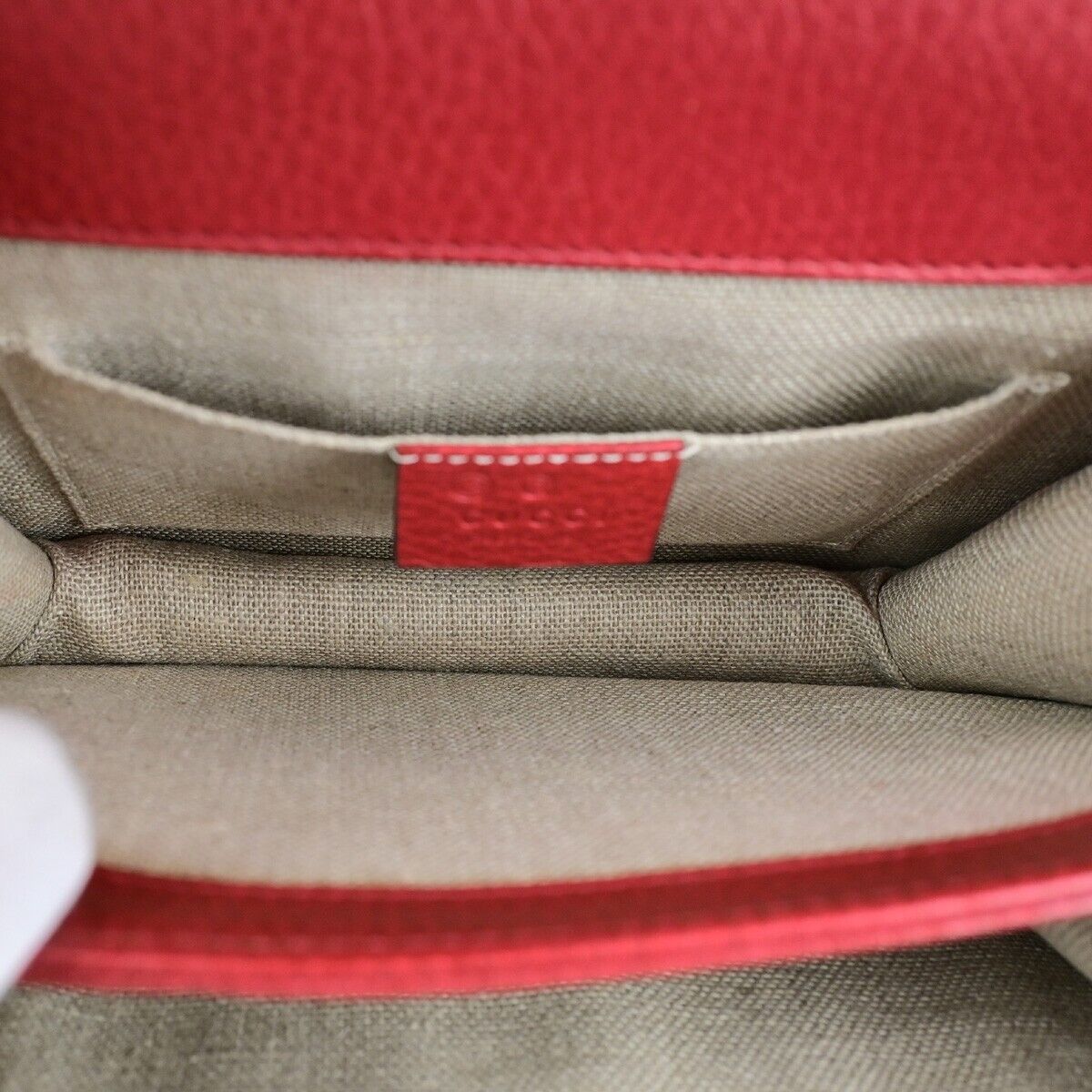 GUCCI Logo Interlocking G Mini Chain Shoulder Bag Leather Red GHW Italy 14ED352